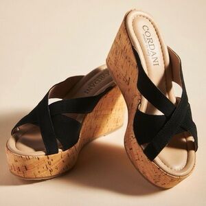 Cordani Black and Tan Wedge Sandals